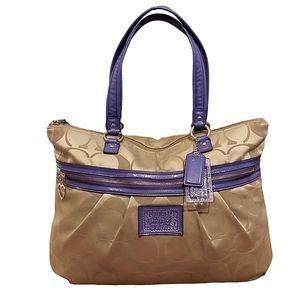 Coach Daisy Signature Poppy Glam Jacquard Khaki Shoulder Tote